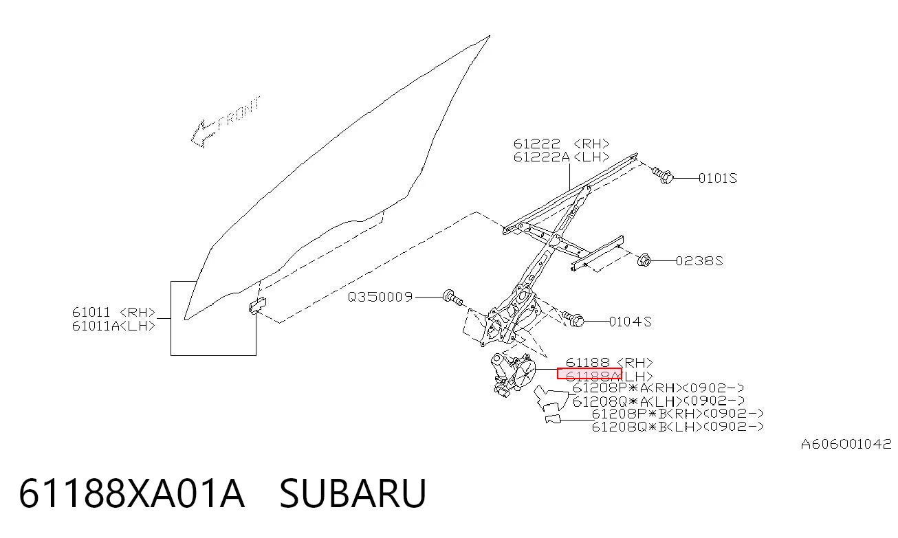 61188XA01A Subaru Мотор стеклоподъемника двери передней, левой