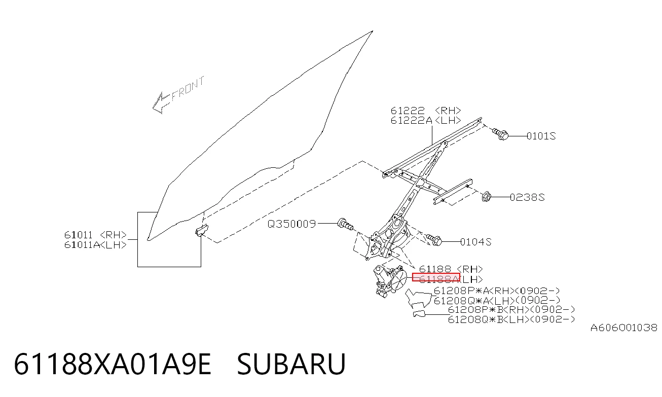 61188XA01A9E Subaru Привод электростеклоподъемника передний