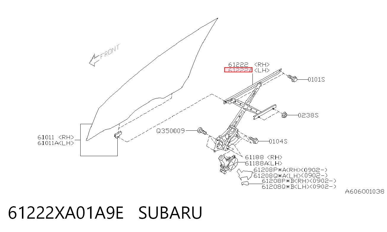 61222XA01A9E Subaru Механизм стеклоподъемника передней левой двери