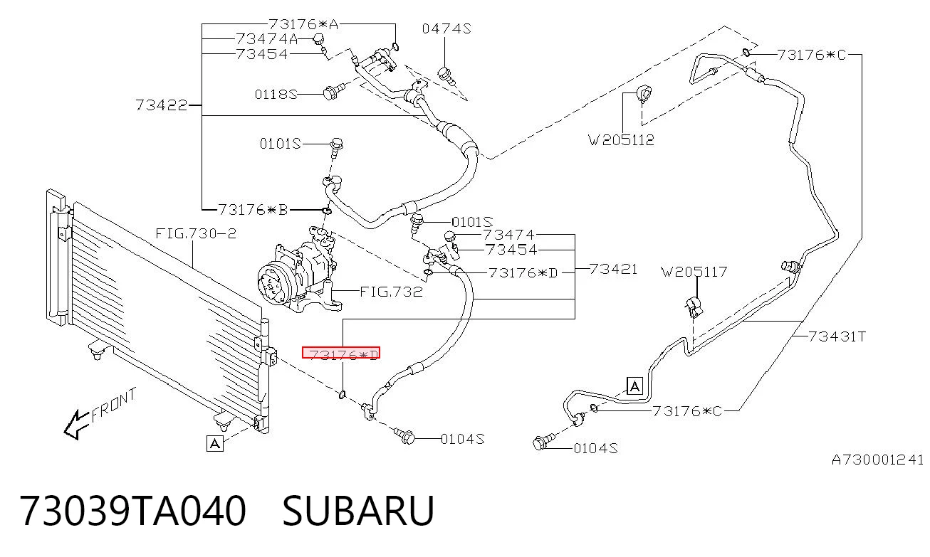 73039TA040 Subaru Прокладка трубки кондиционера
