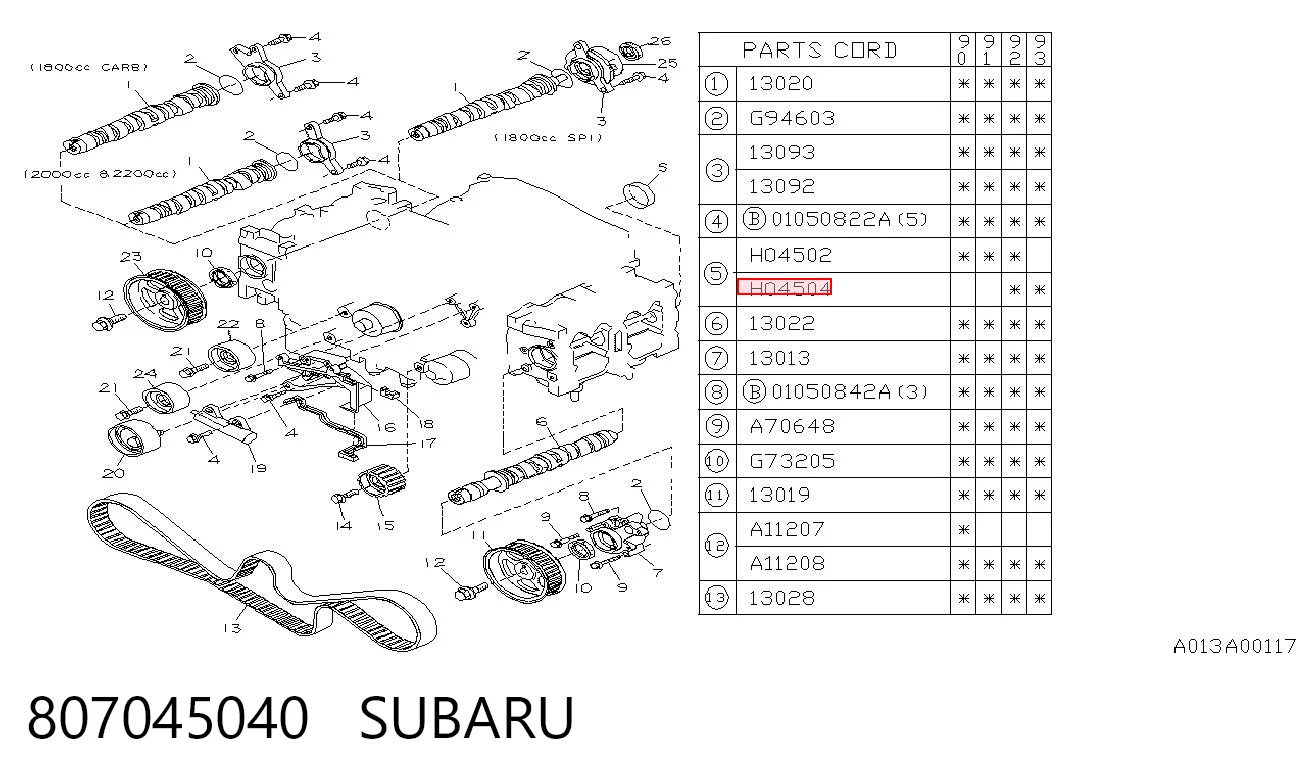 807045040 Subaru Заглушка распредвала