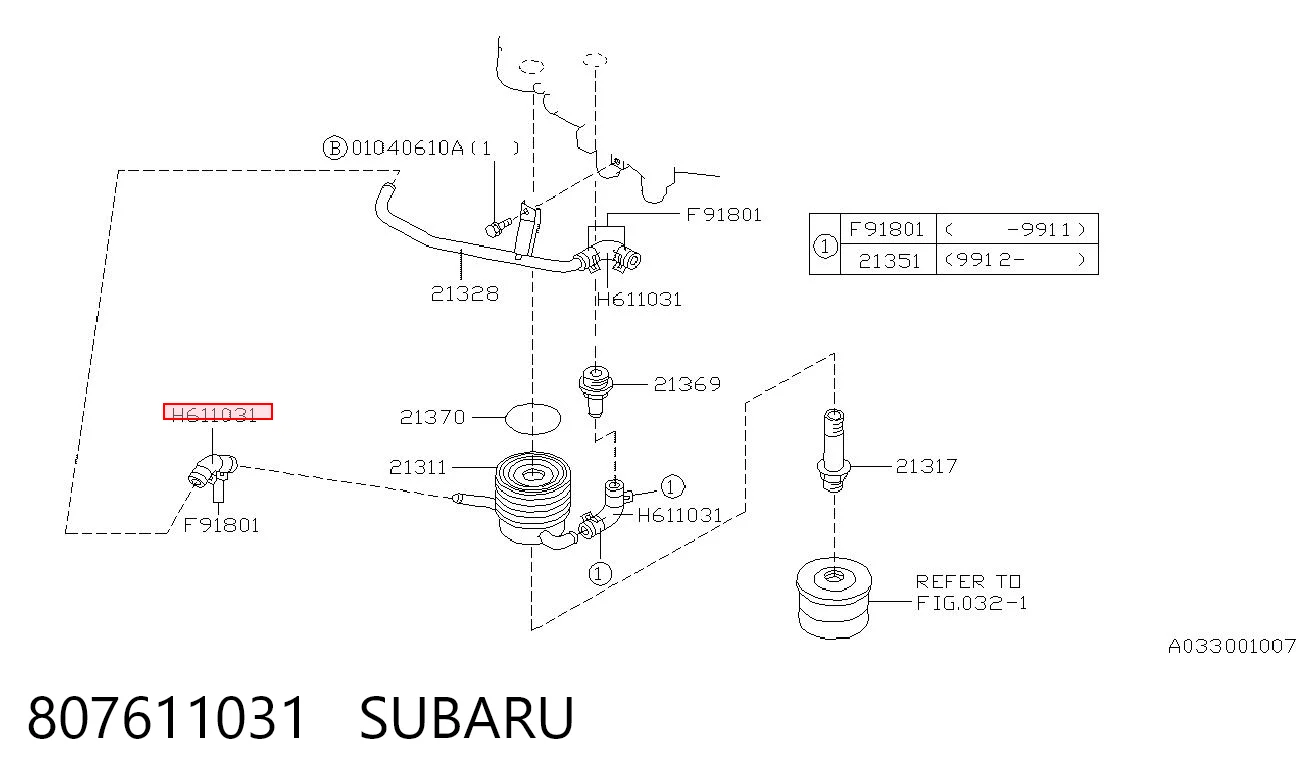 807611031 Subaru Обратка масляного радиатора, низкого давления