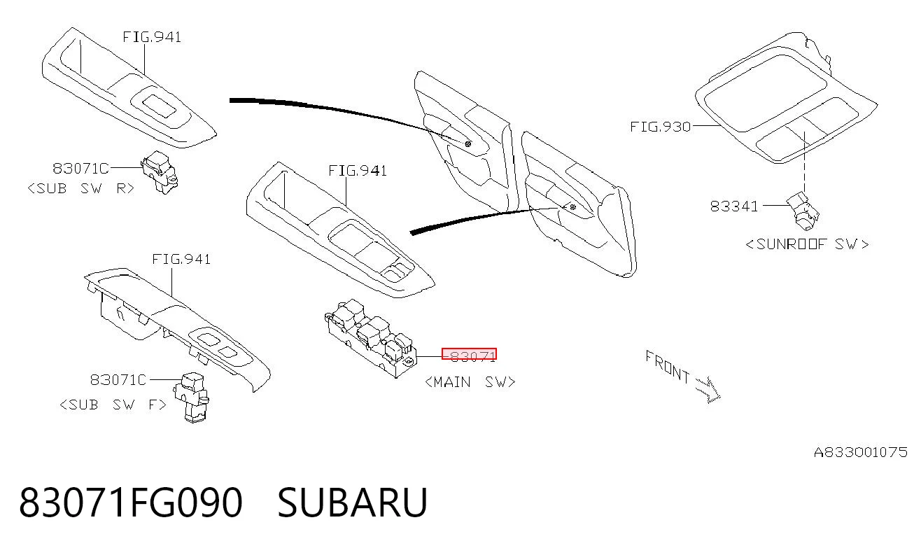 83071FG090 Subaru Кнопки переднего левого стекло подъёмника