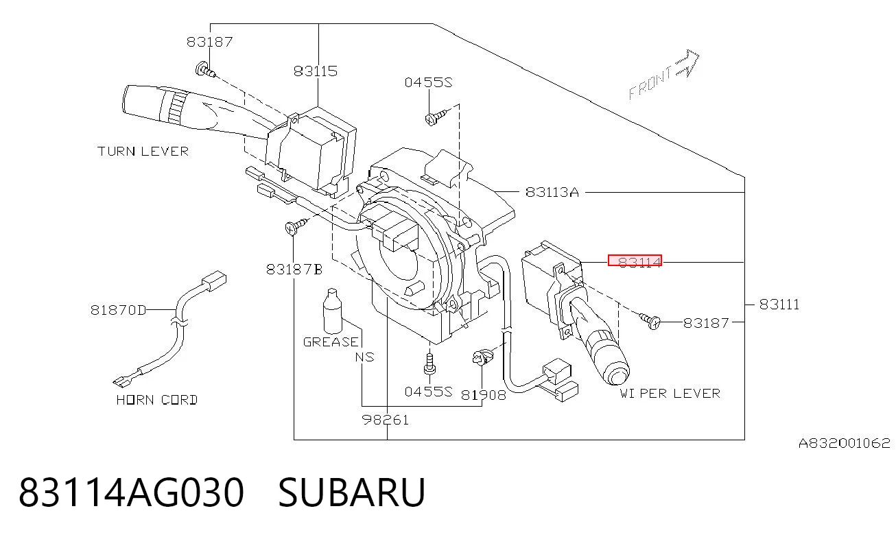 83114AG030 Subaru Переключатель подрулевой, правый
