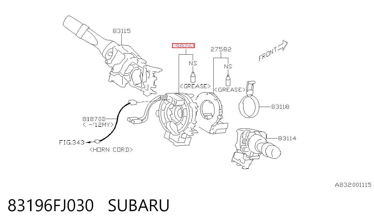 83196FJ030 Subaru Кольцо подушки безопасности
