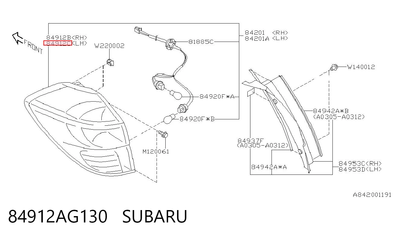 84912AG130 Subaru Задний левый стоп