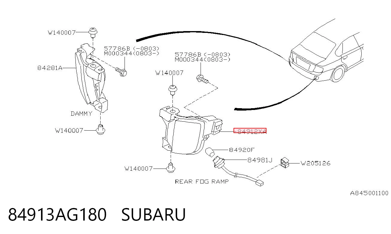 84913AG180 Subaru Противотуманнка задняя, левая