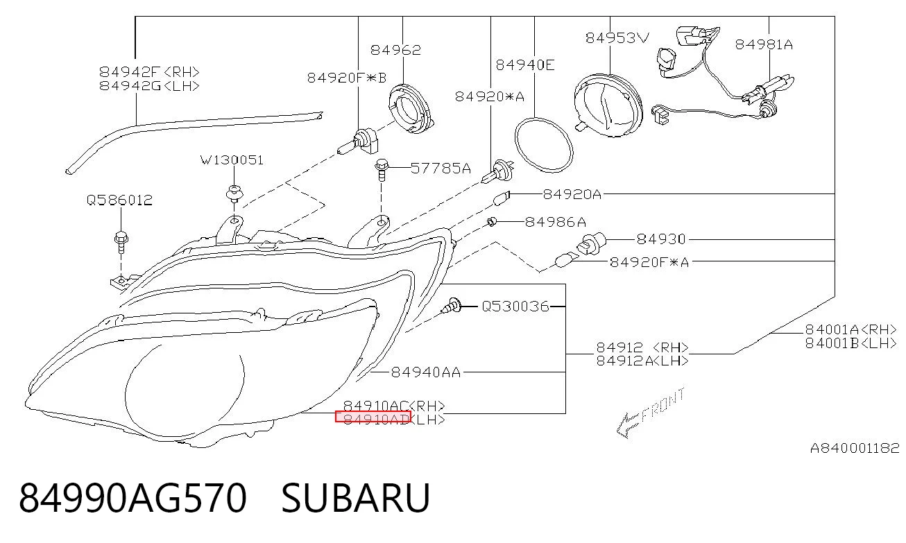 84990AG570 Subaru Стекло фары левой