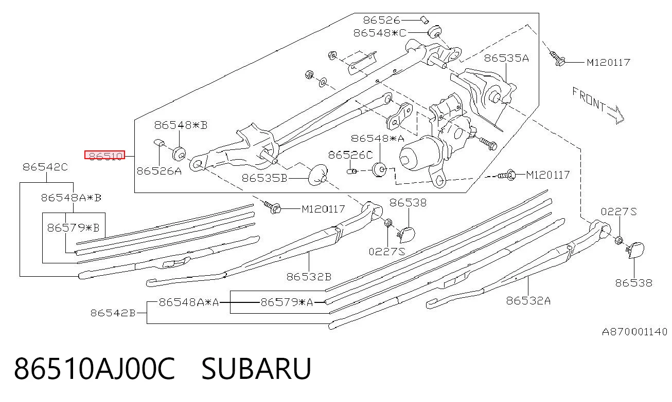86510AJ00C Subaru Мотор стеклоочистителя передний