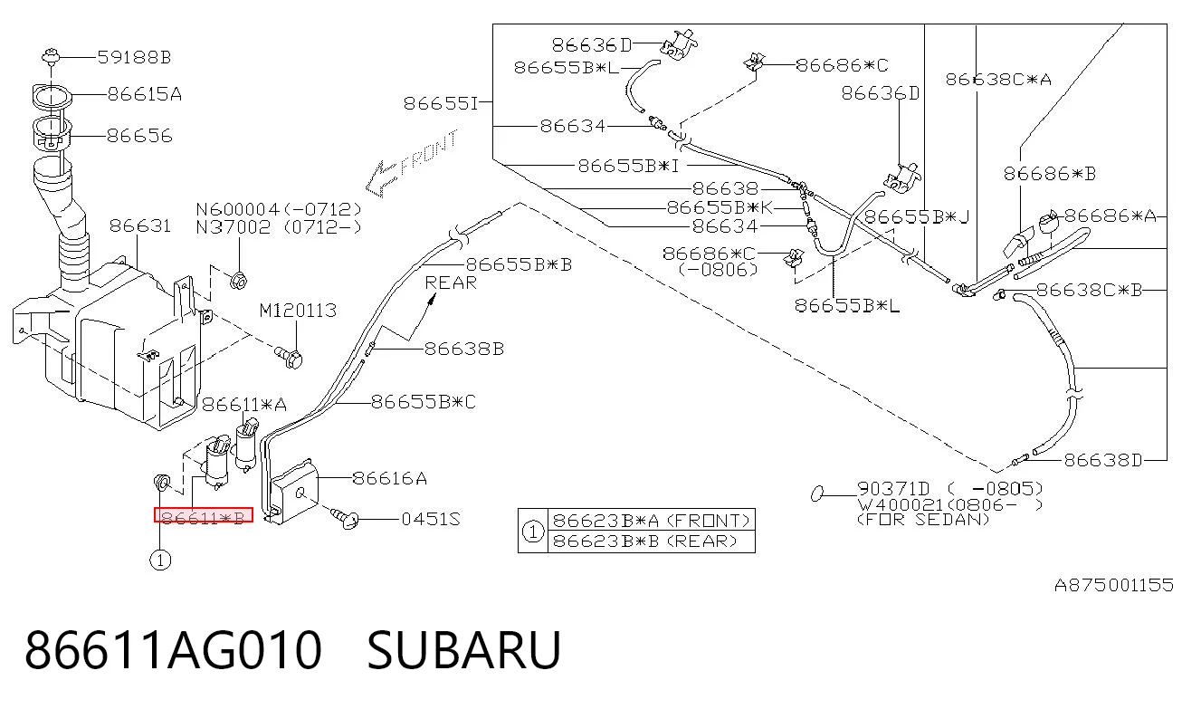86611AG010 Subaru Мотор омывателя лобового стекла