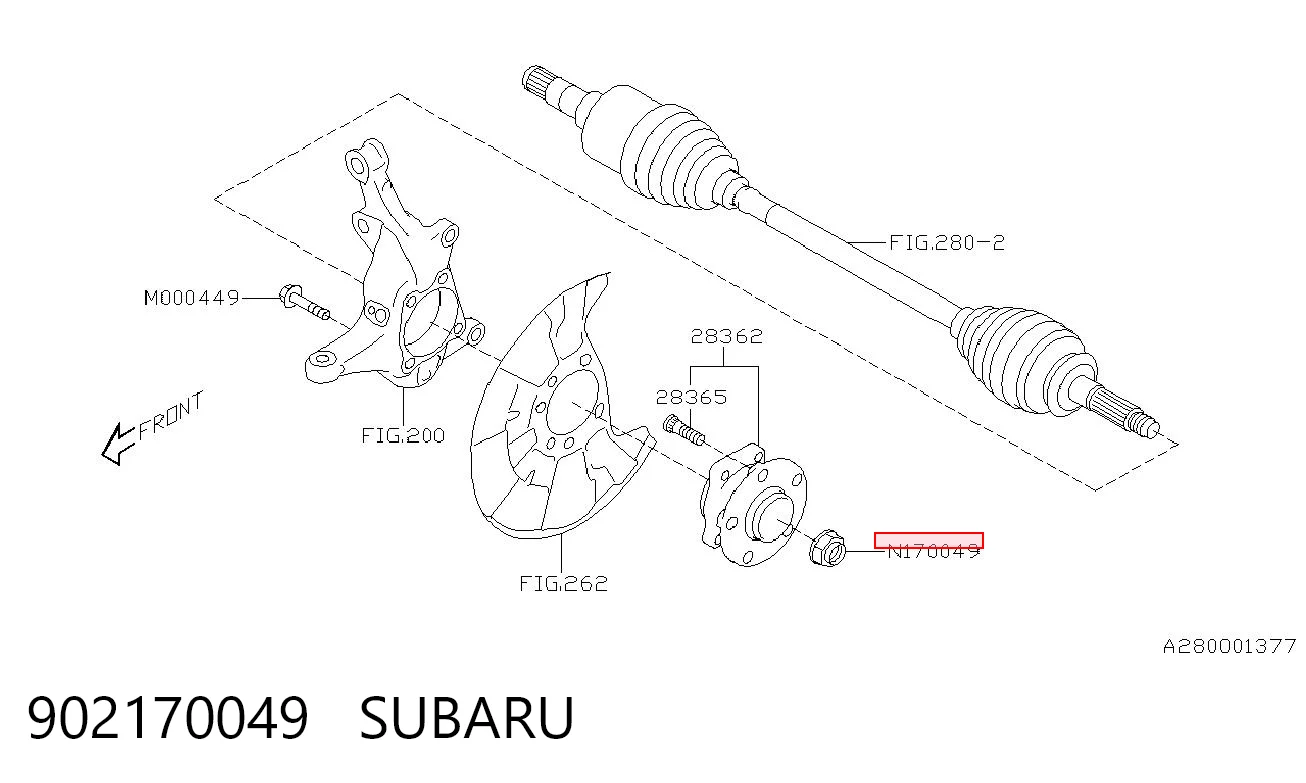 902170049 Subaru Гайка шестигранная ступицы