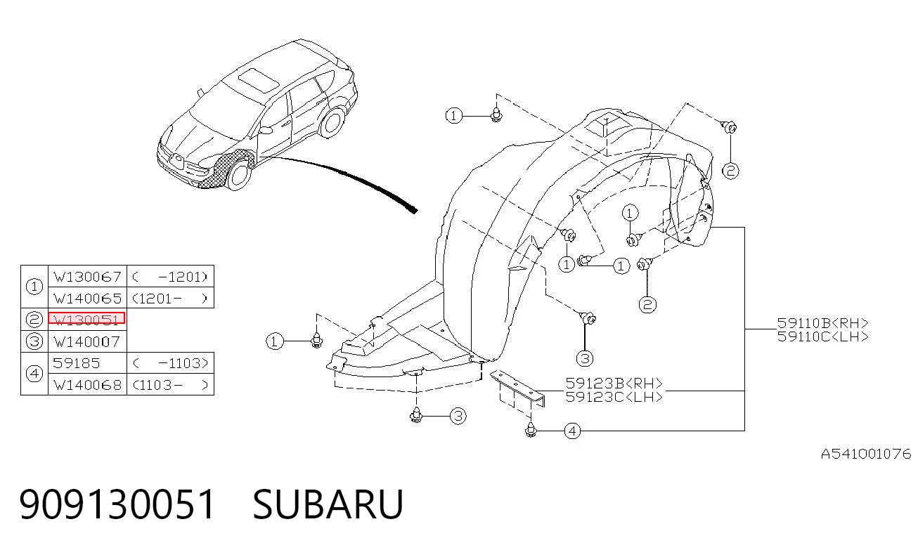 909130051 Subaru Клип крепления подкрылка переднего крыла