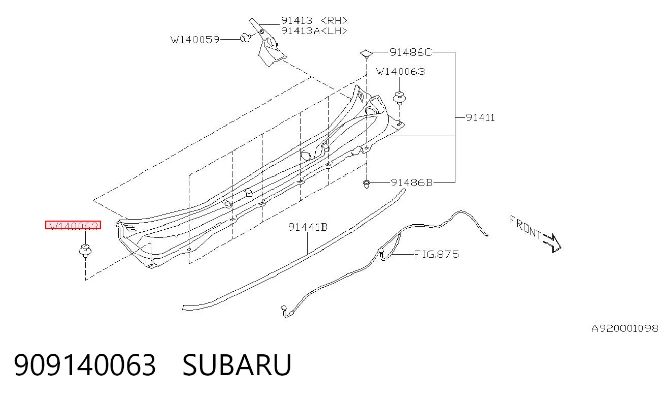 909140063 Subaru Клип крепления подкрылка переднего крыла