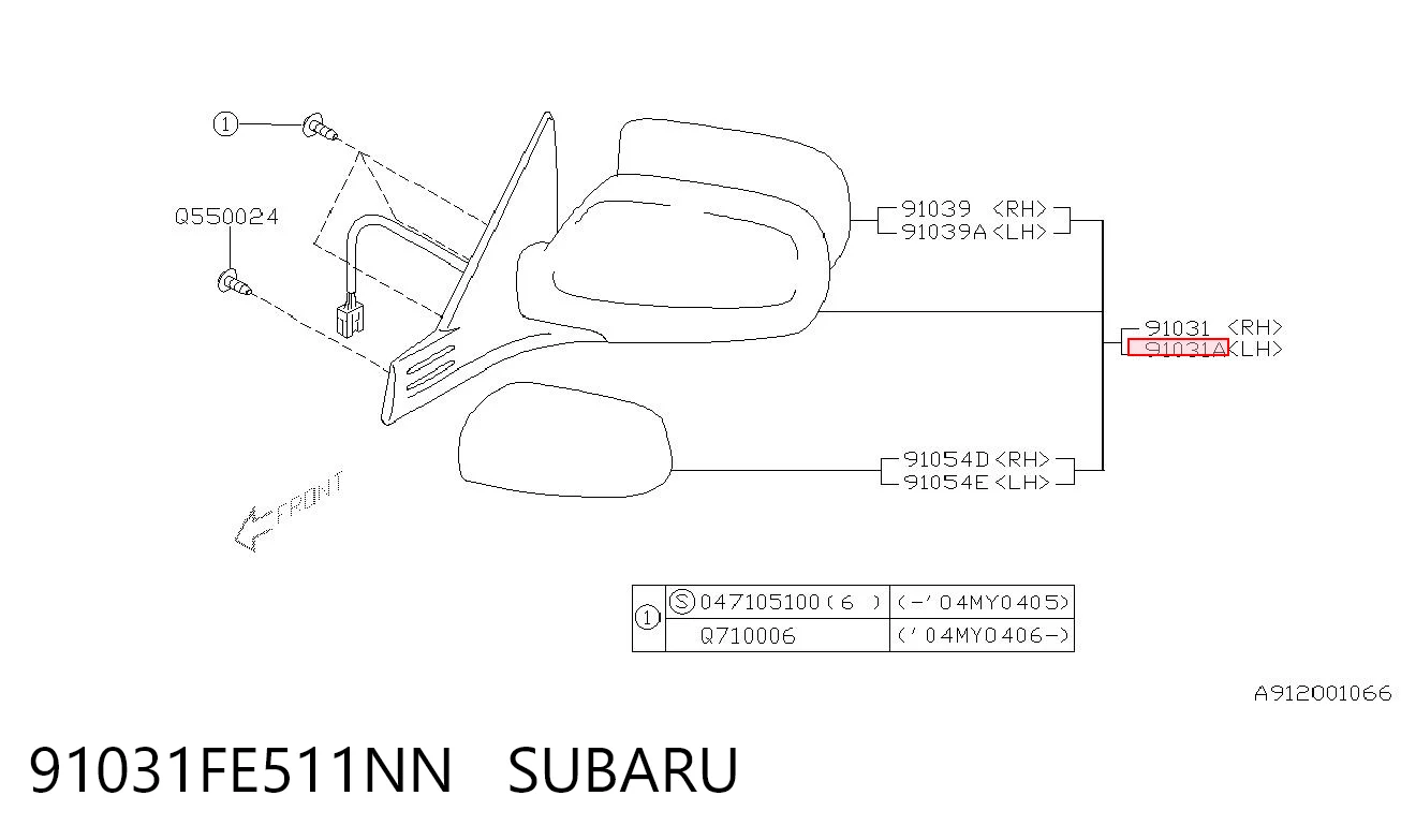 Левое боковое зеркало на Subaru Impreza II GD