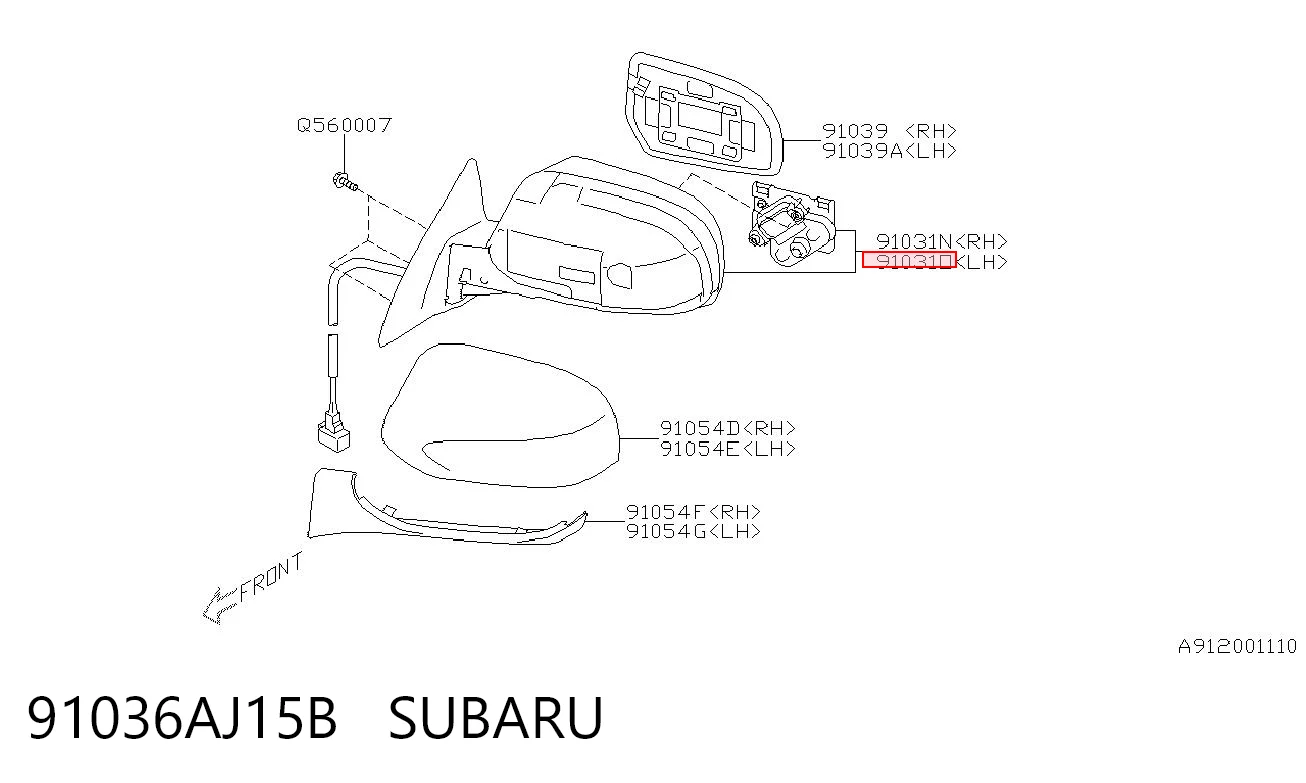91036AJ15B Subaru Левое боковое зеркало