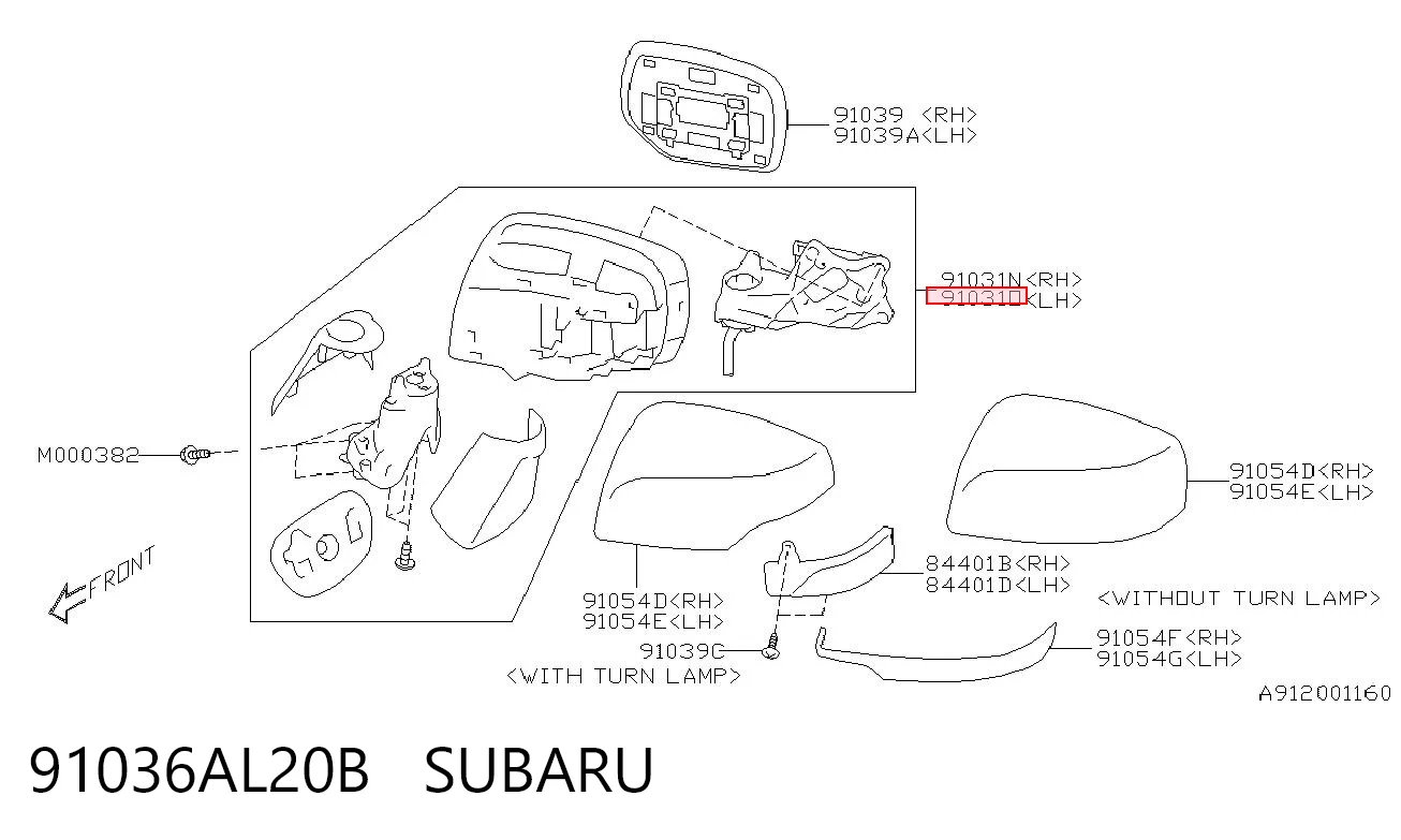 91036AL20B Subaru Левое боковое зеркало