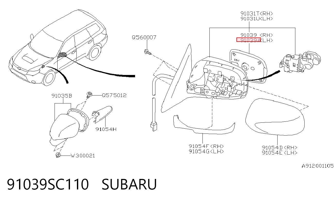 91039SC110 Subaru Зеркальный элемент левого зеркала заднего вида