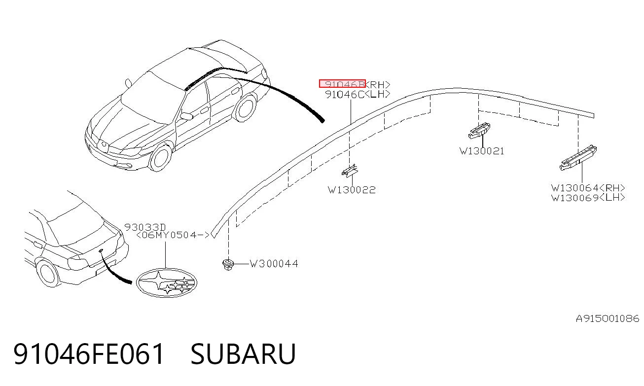 91046FE061 Subaru Накладка крыши правая