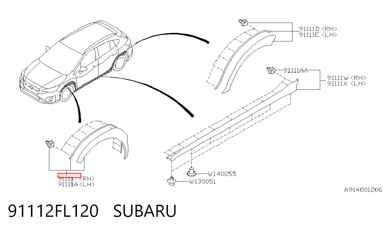 91112FL120 Subaru Расширитель переднего крыла, правый