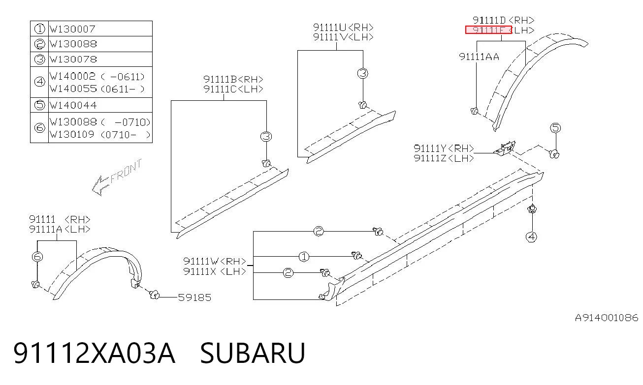 91112XA03A Subaru Молдинг арки крыла переднего, левый