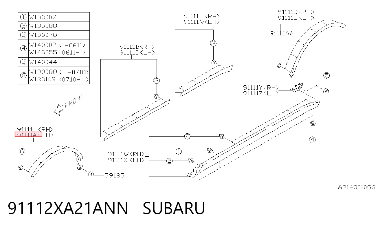 91112XA21ANN Subaru Молдинг арки крыла переднего, левый