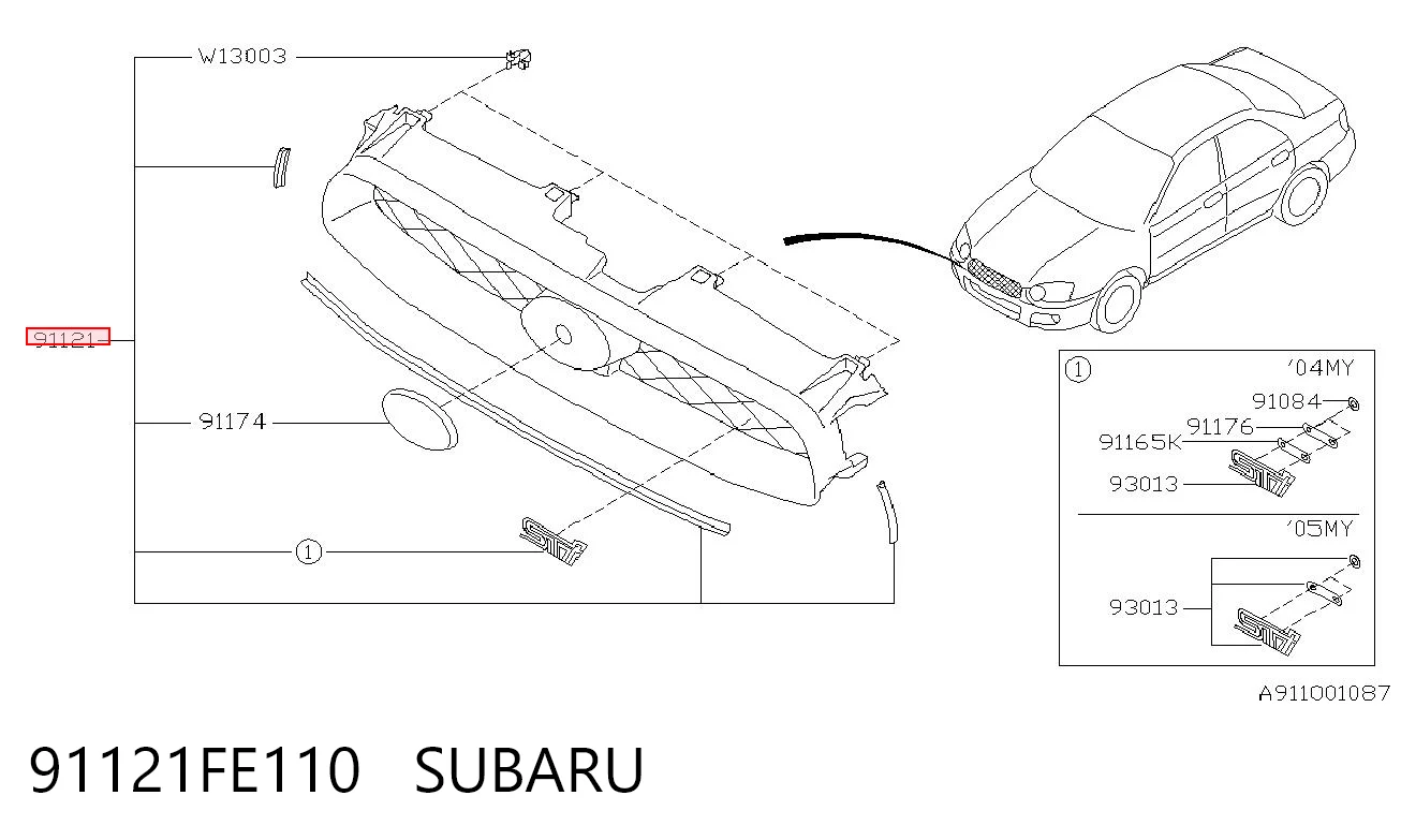 91121FE110 Subaru Решетка радиатора