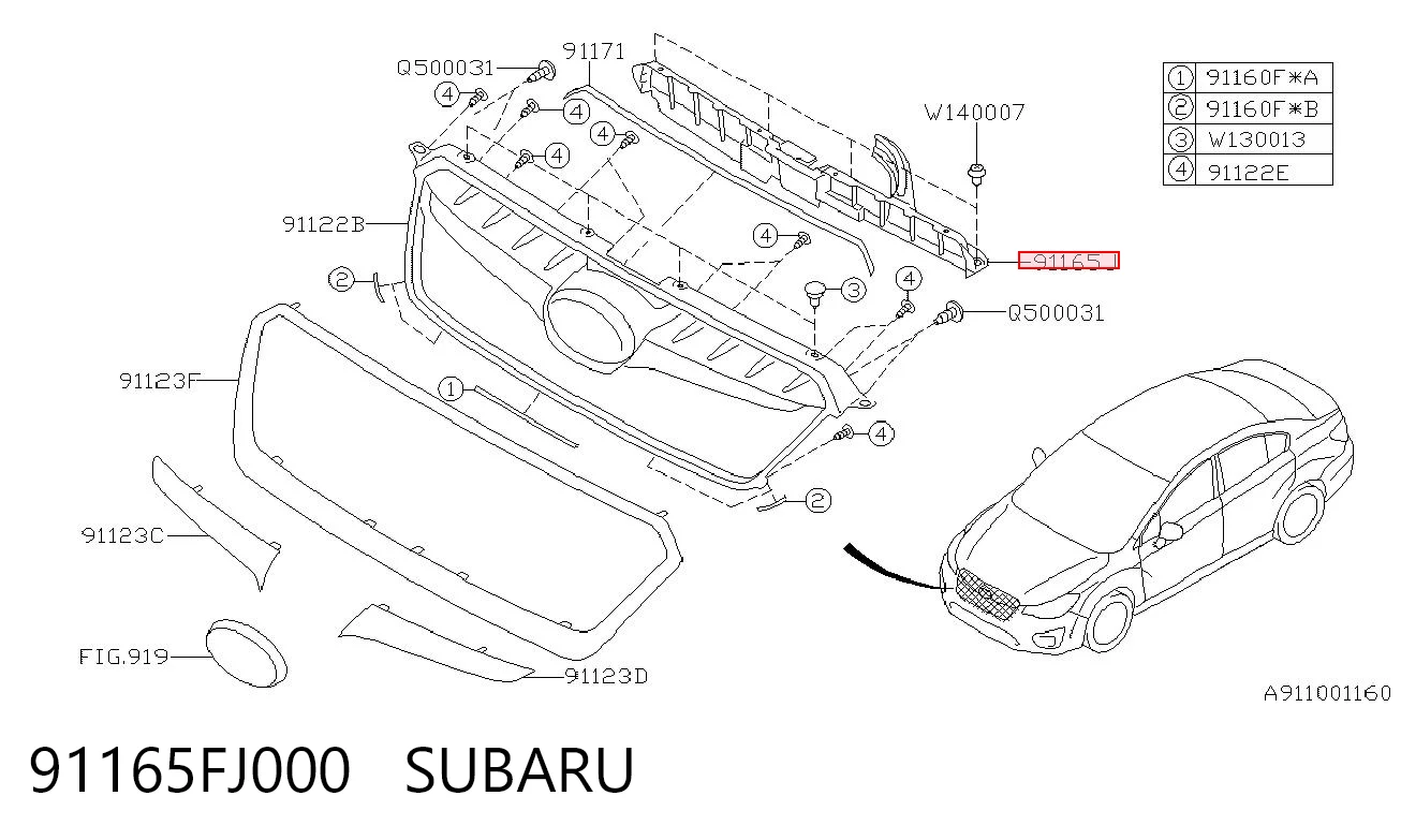 91165FJ000 Subaru Кронштейн решетки радиатора