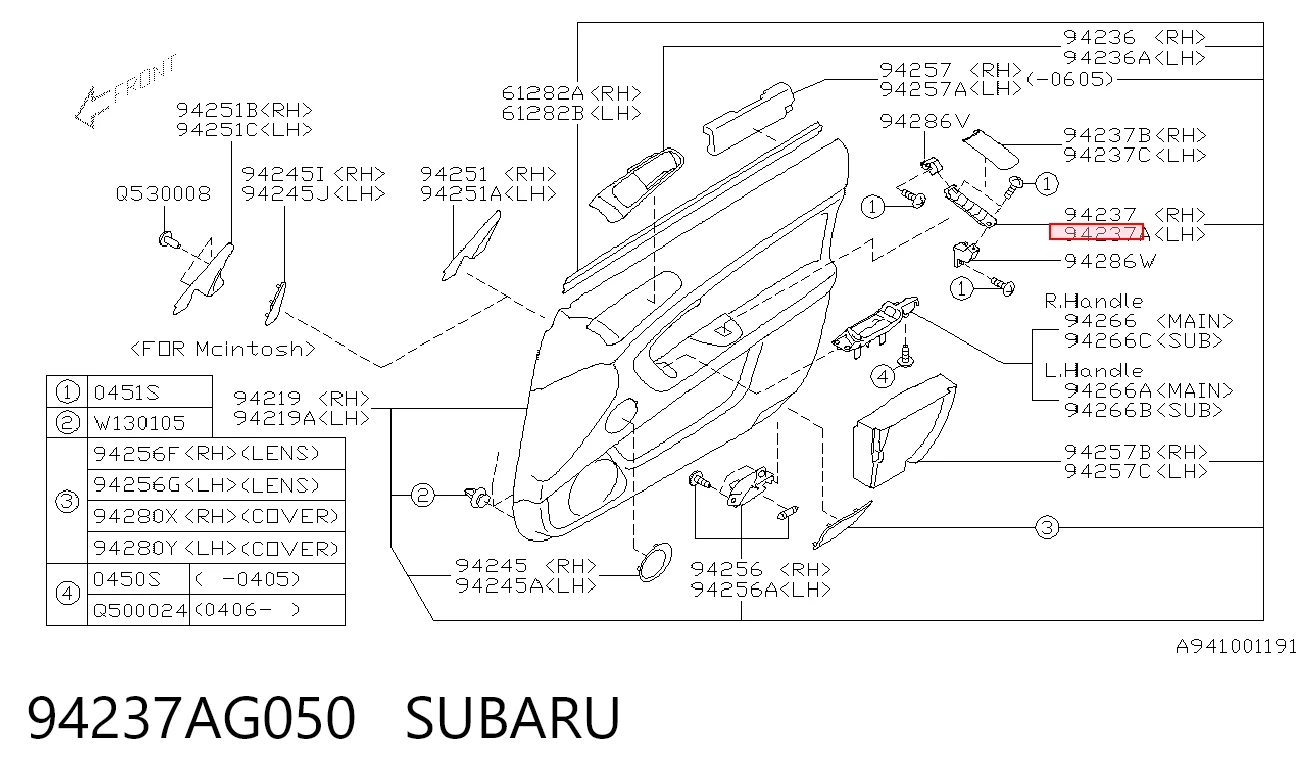 94237AG050 Subaru 