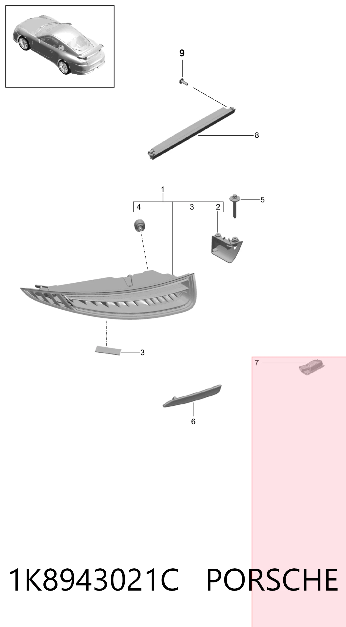 1K8943021C Porsche Фонарь освещения номера