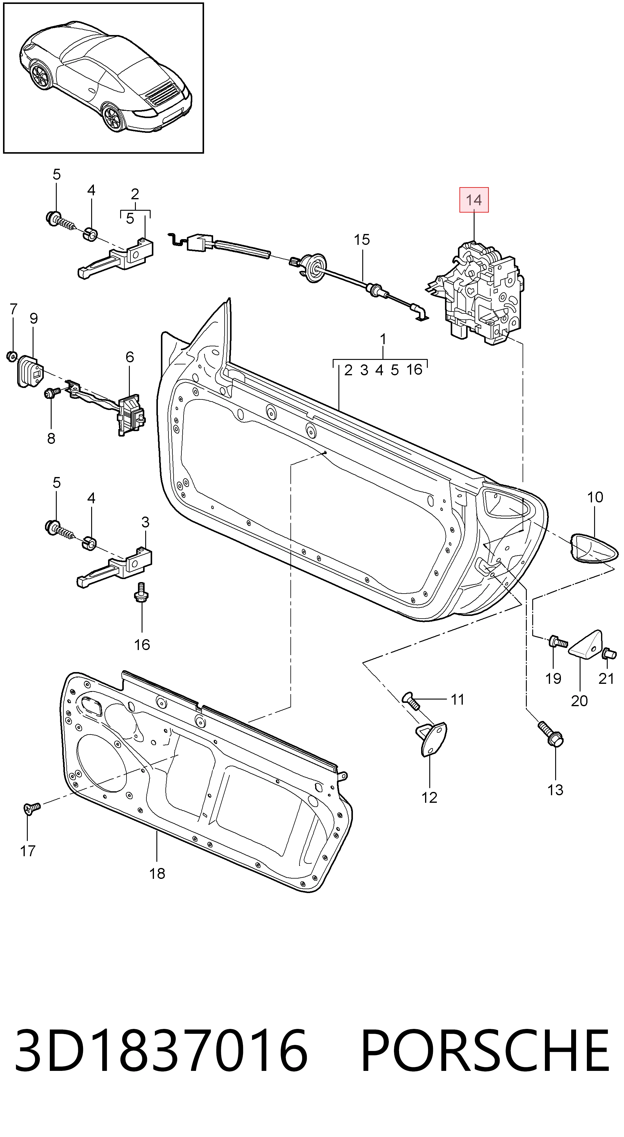 3D1837016 Porsche Внутренний дверной замок