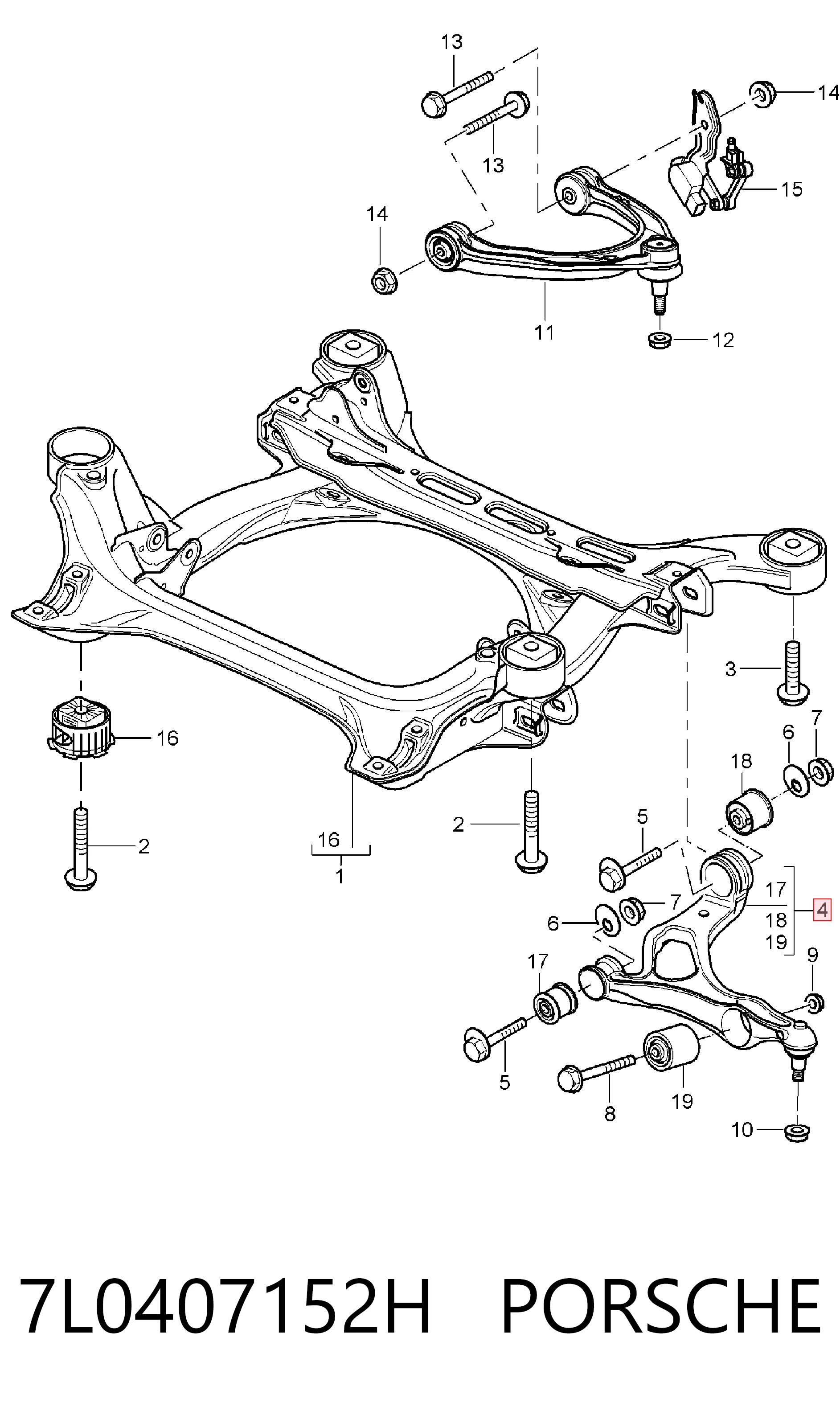 7L0407152H Porsche Рычаг передней подвески нижний, правый