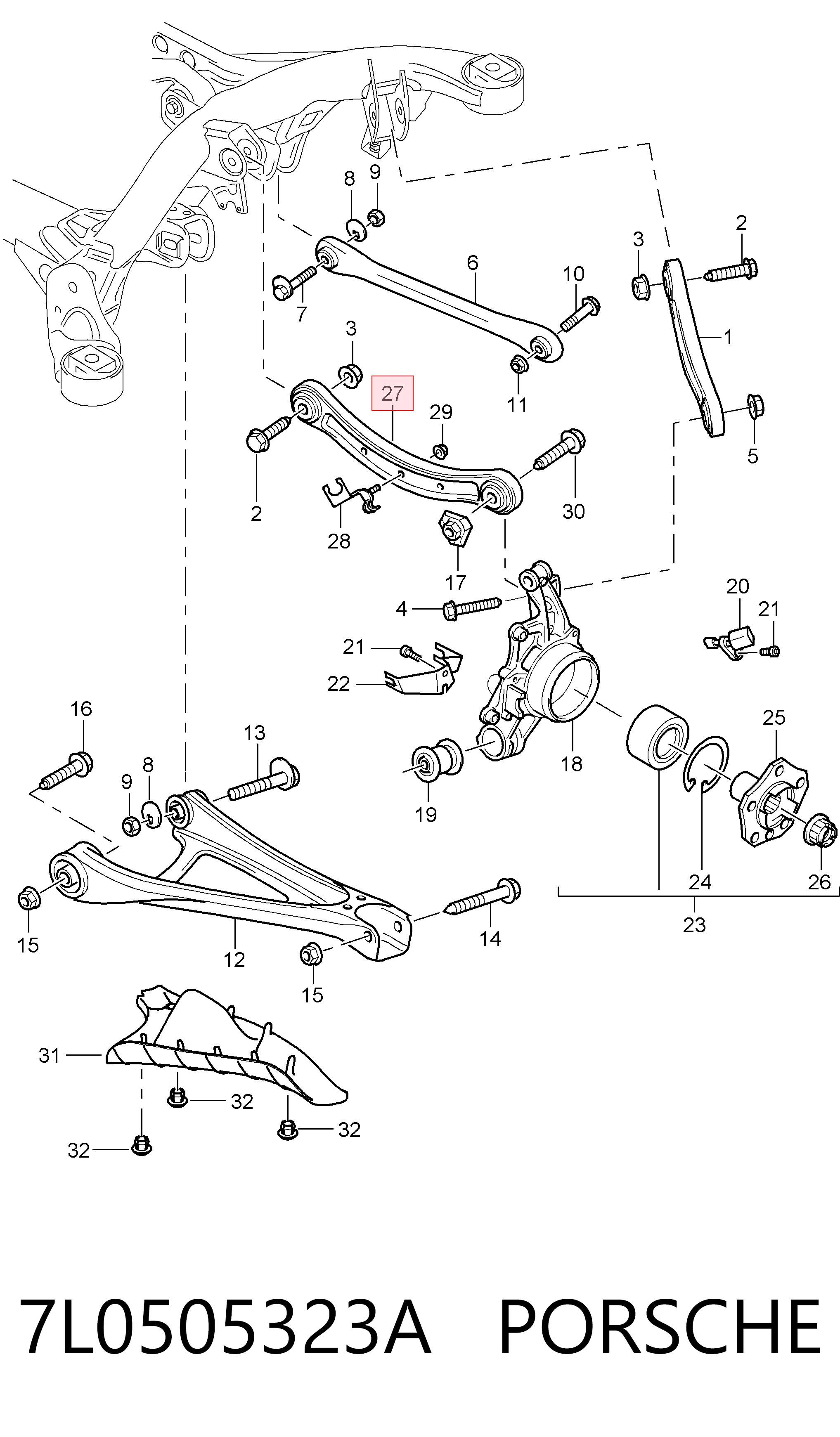 7L0505323A Porsche Балансир задний верхний