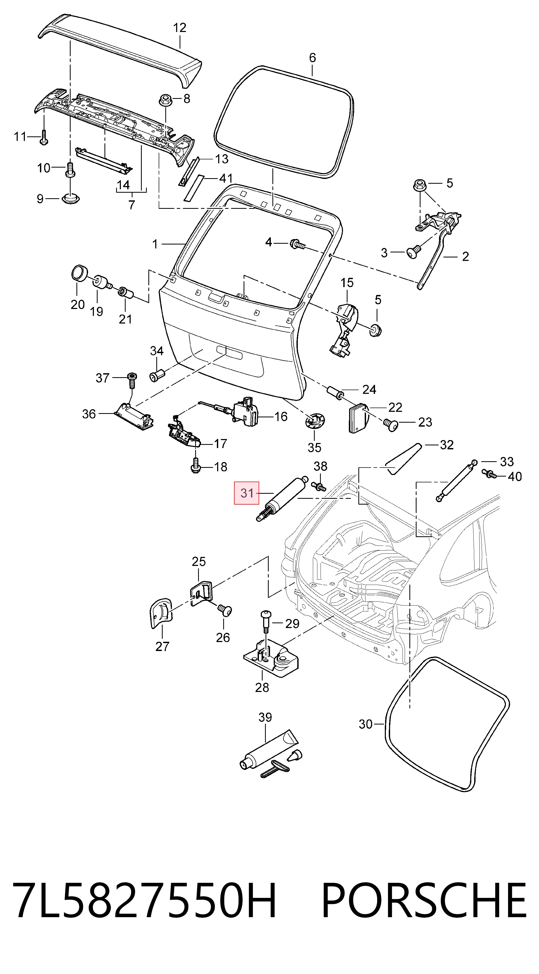 7L5827550H Porsche Амортизатор крышки багажника