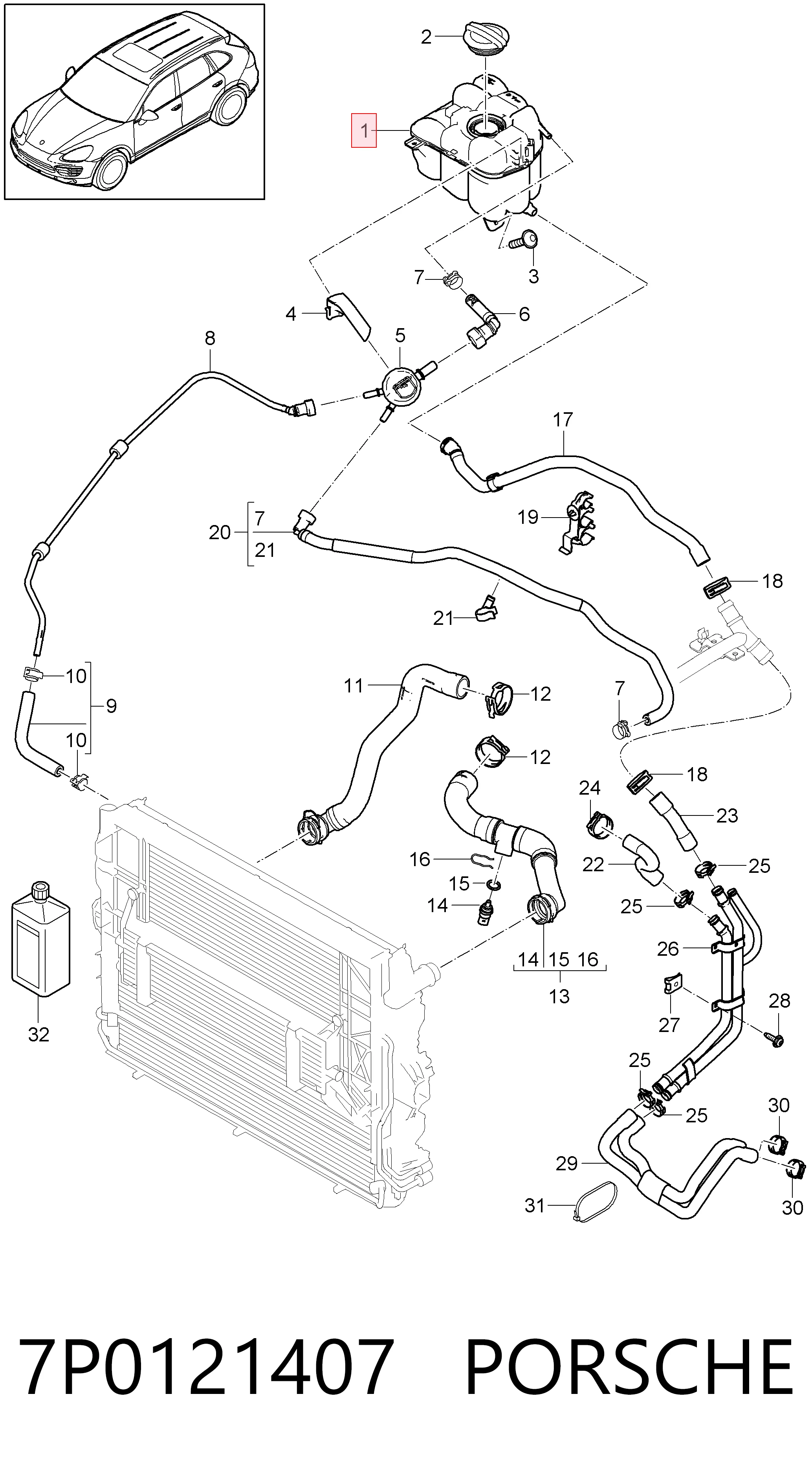 7P0121407 Porsche Расширительный бачок охлаждения