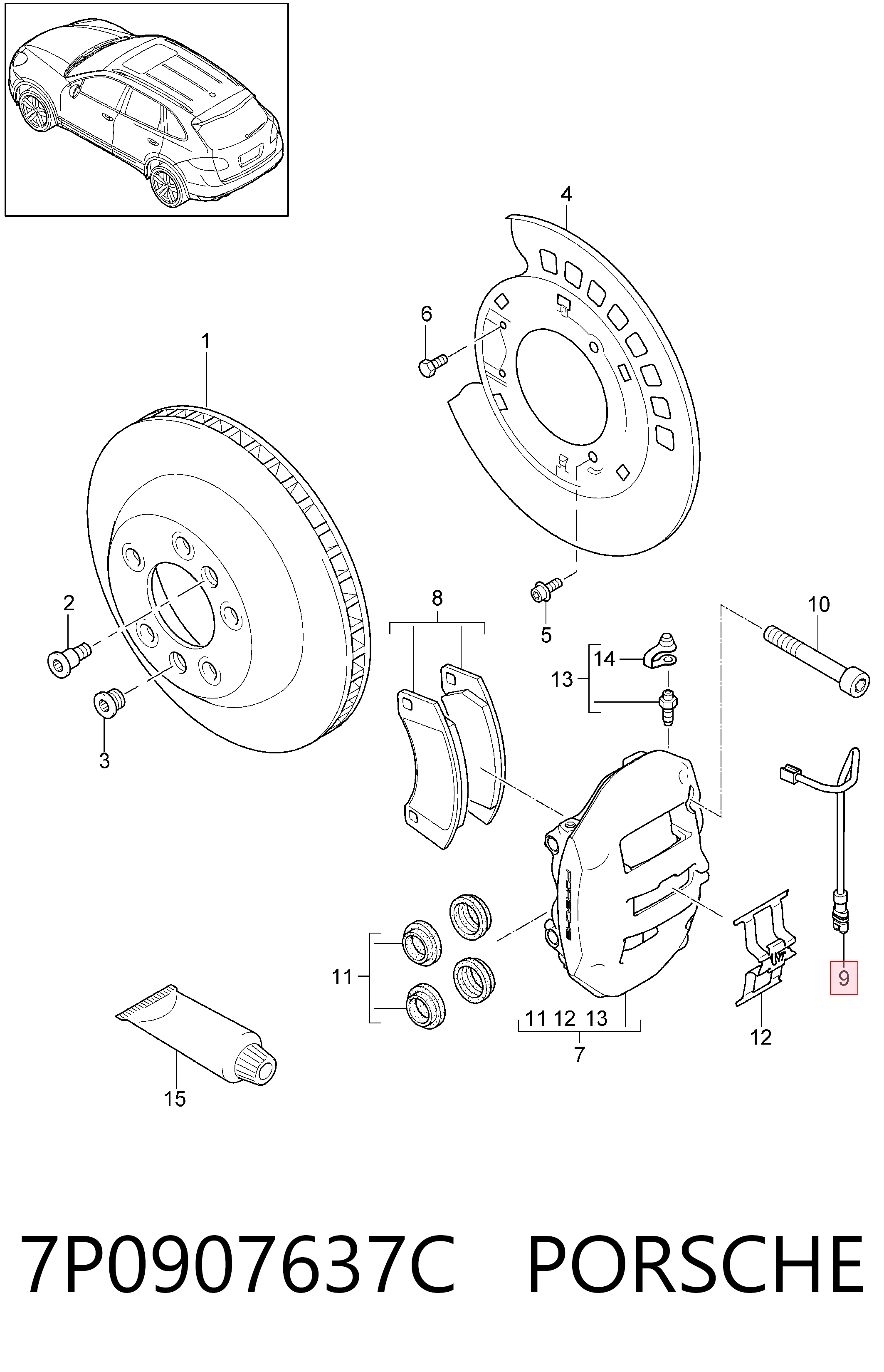 7P0907637C Porsche  Датчик износа тормозных колодок задний