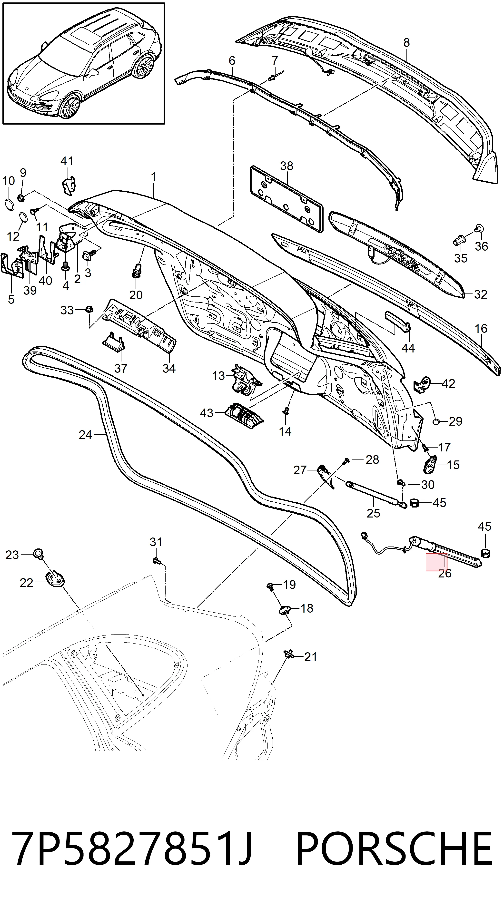 7P5827851J Porsche Амортизатор крышки багажника
