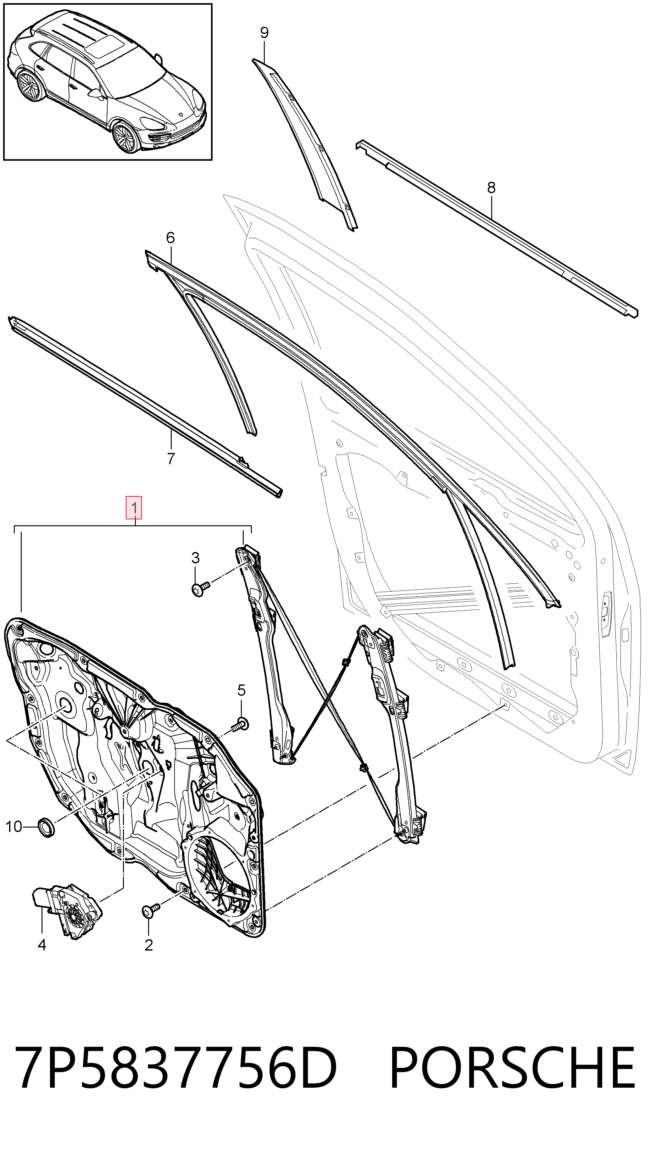 7P5837756D Porsche Механизм подъема стекол