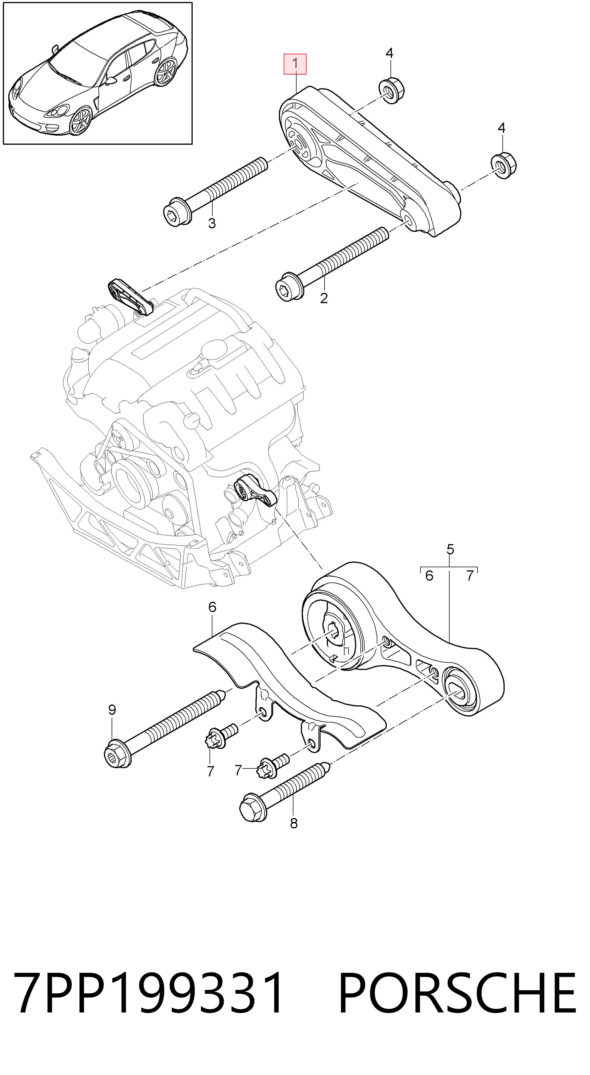 7PP199331 Porsche Опора двигателя правая верхняя