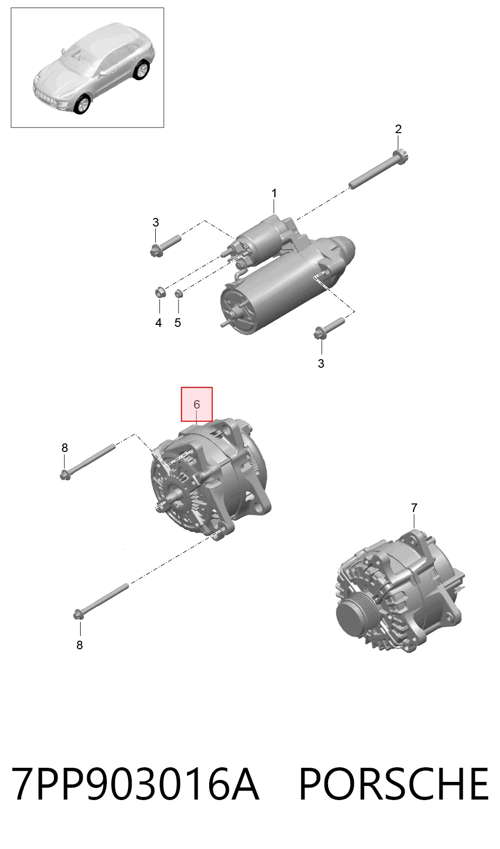7PP903016A Porsche Генератор автомобильный