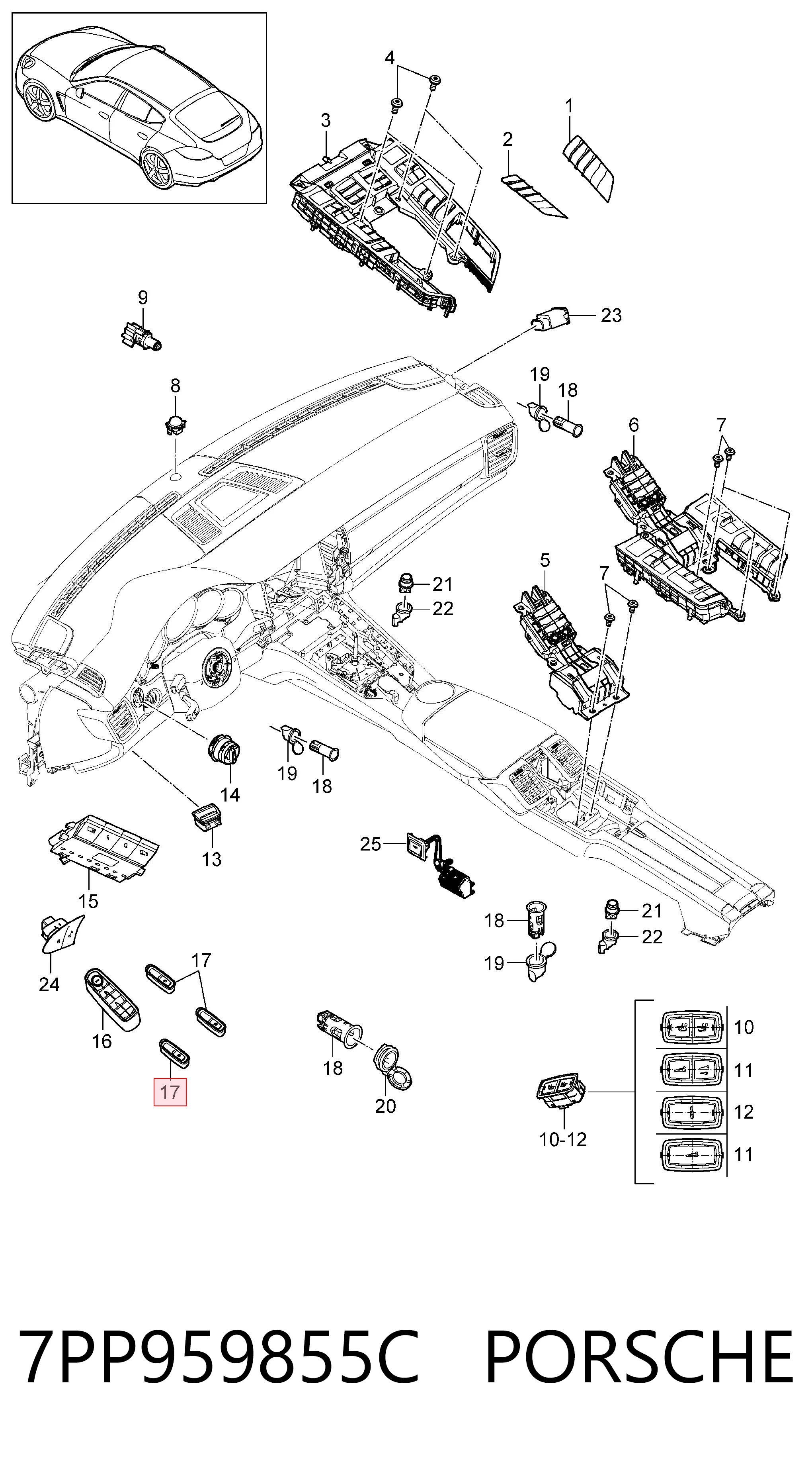 7PP959855C Porsche Кнопка подъемника переднего правого стекла