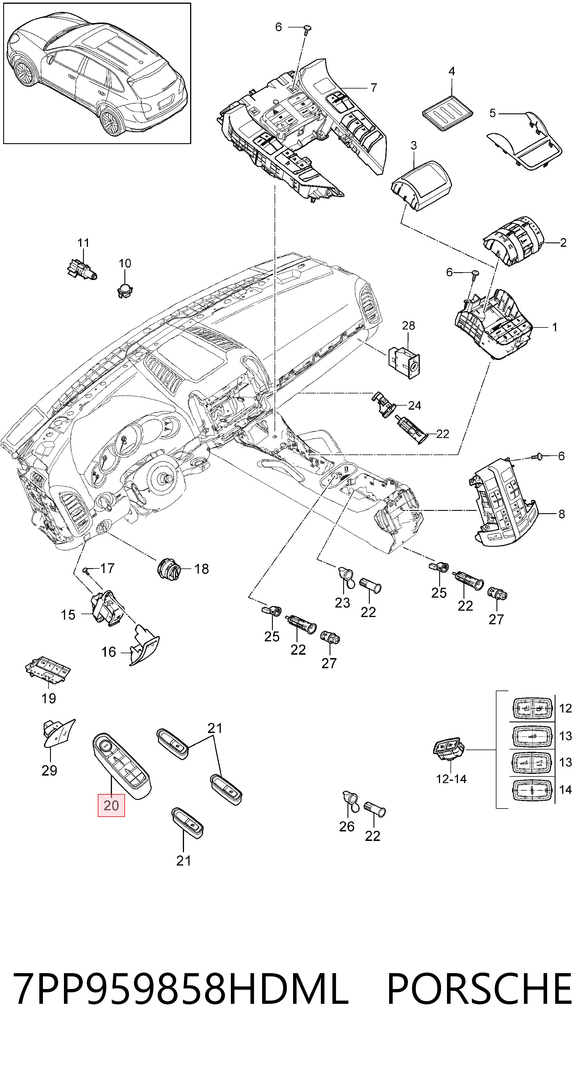 7PP959858HDML Porsche Кнопки переднего левого стекло подъёмника