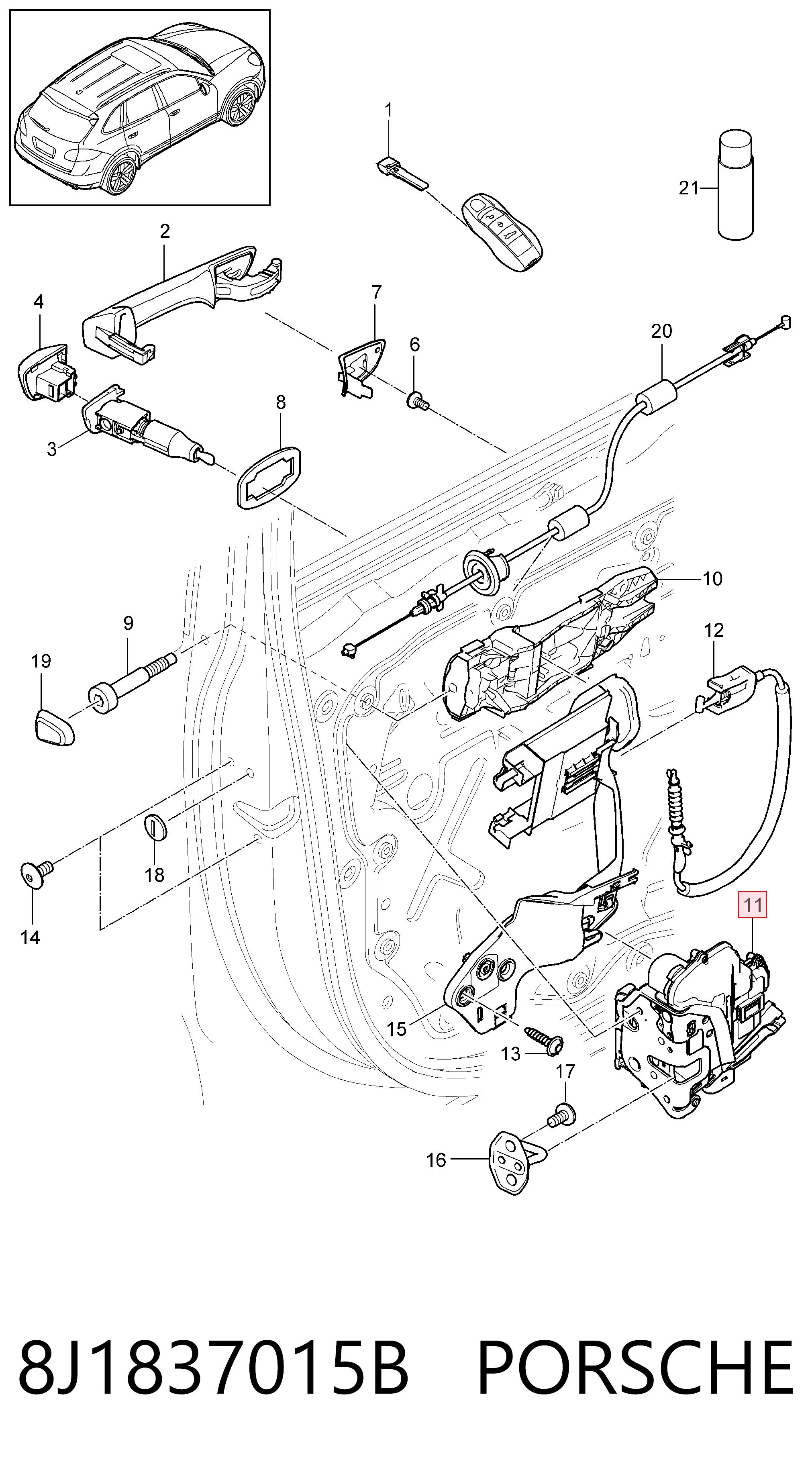 8J1837015B Porsche Замок двери водителя