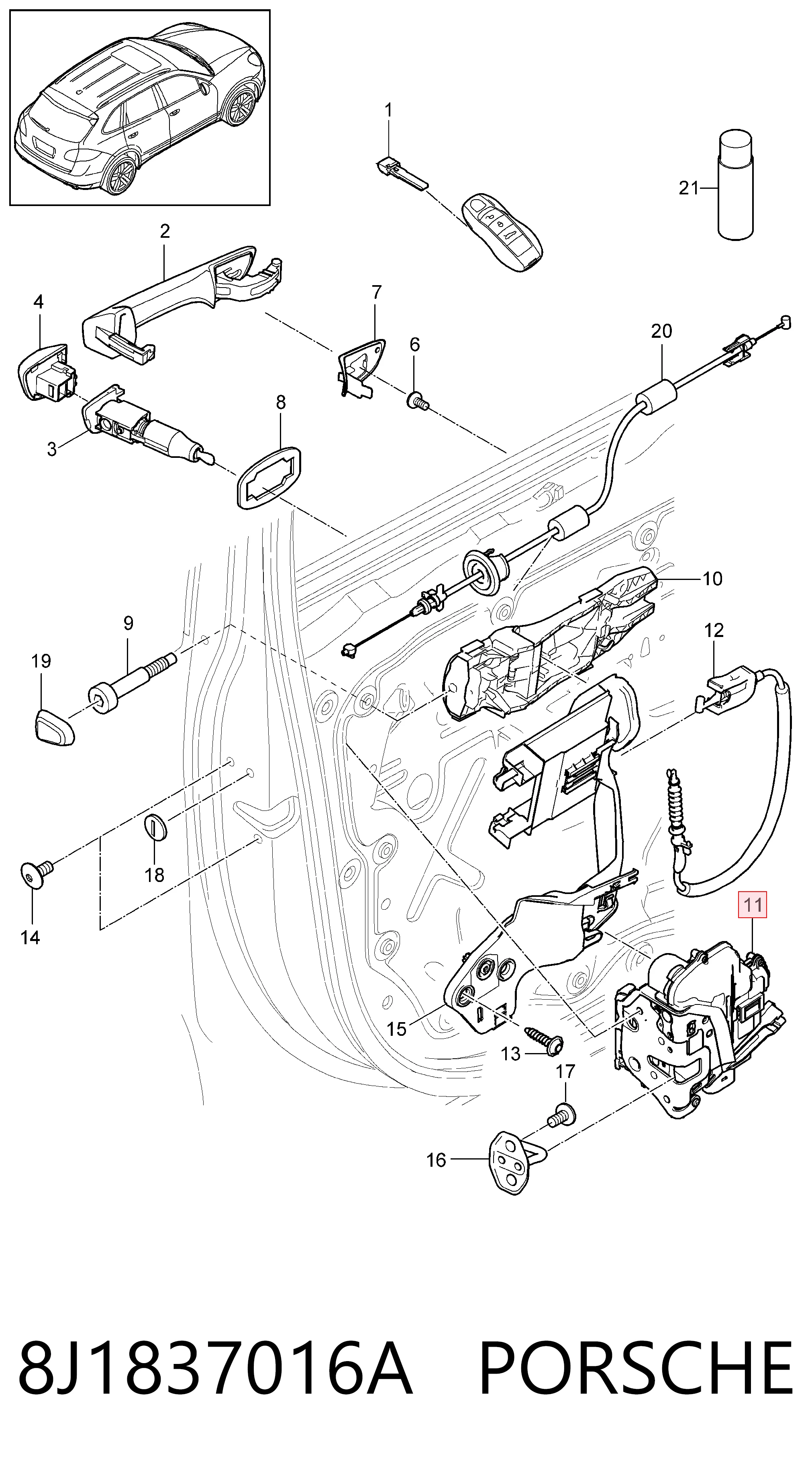 8J1837016A Porsche Внутренний дверной замок
