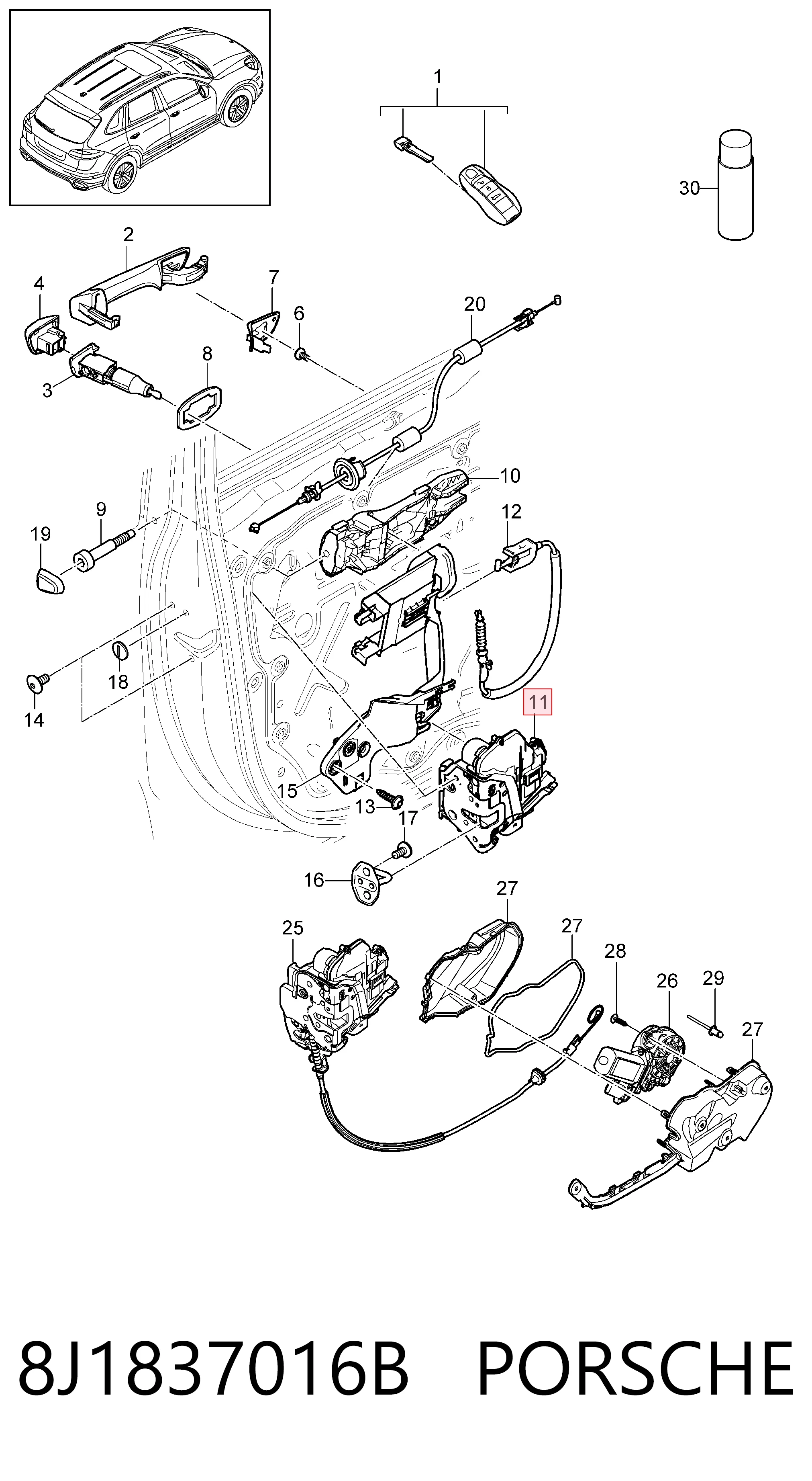 8J1837016B Porsche Внутренний дверной замок