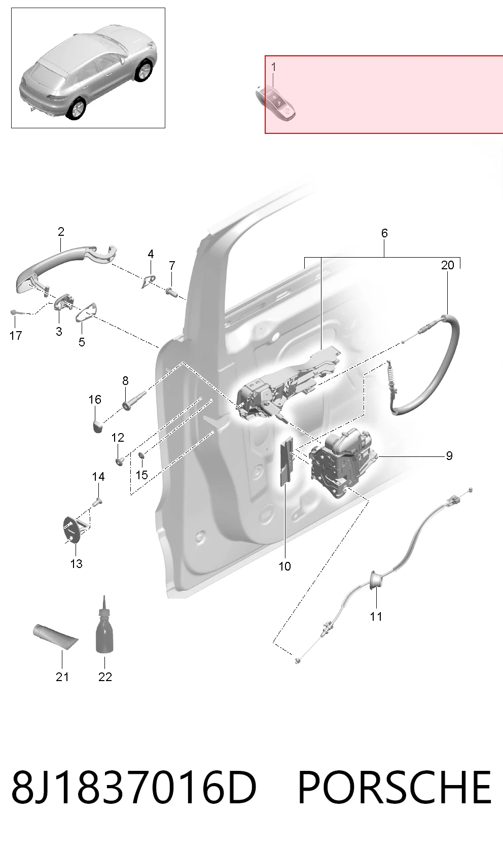 8J1837016D Porsche Внутренний дверной замок