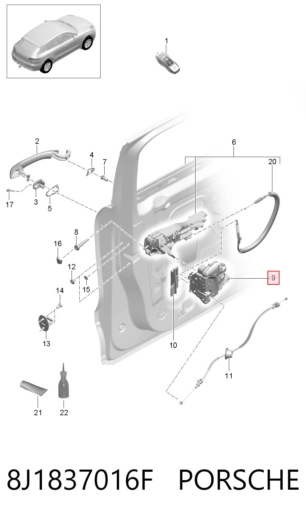 8J1837016F Porsche Внутренний дверной замок
