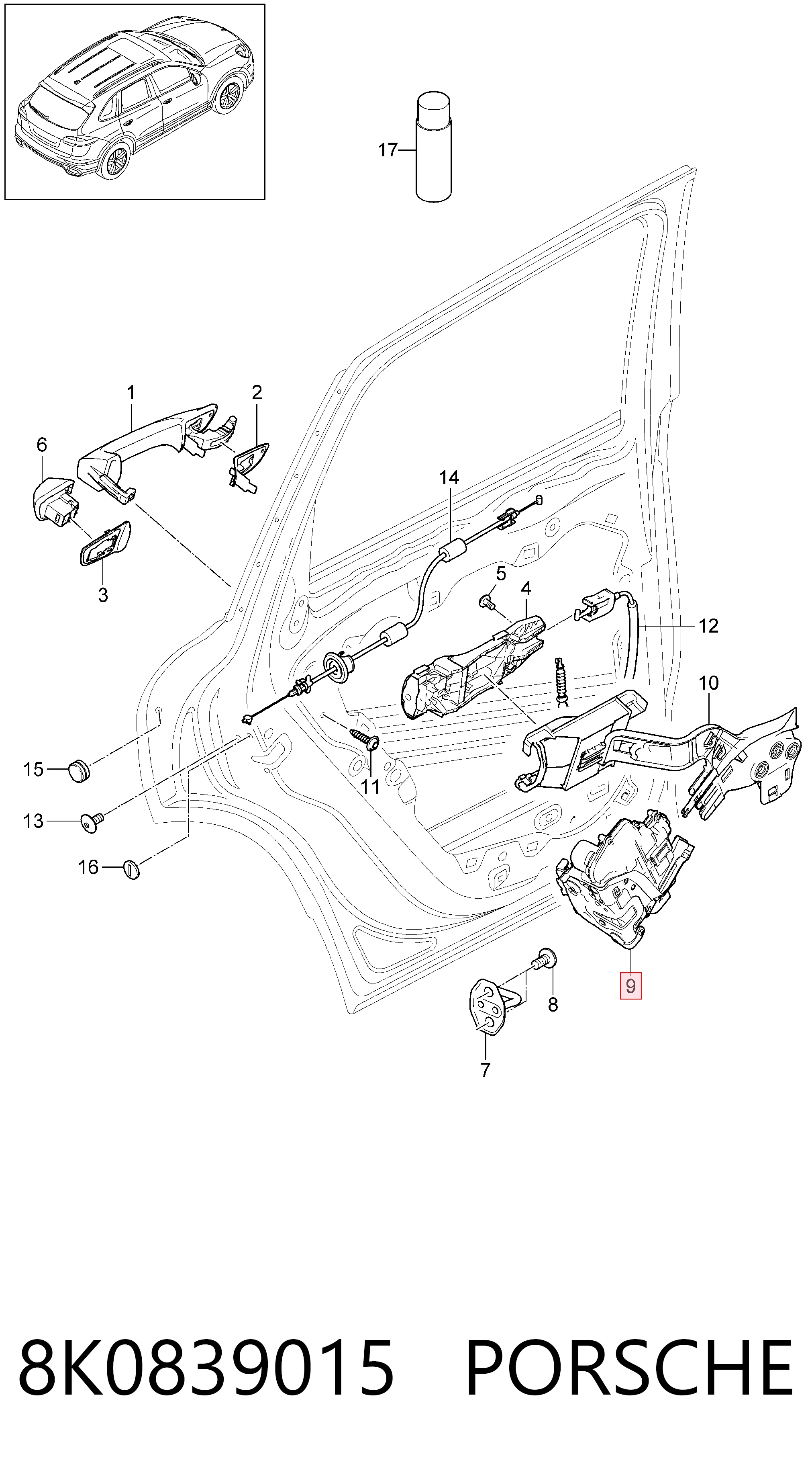 8K0839015 Porsche Замок двери задней левой
