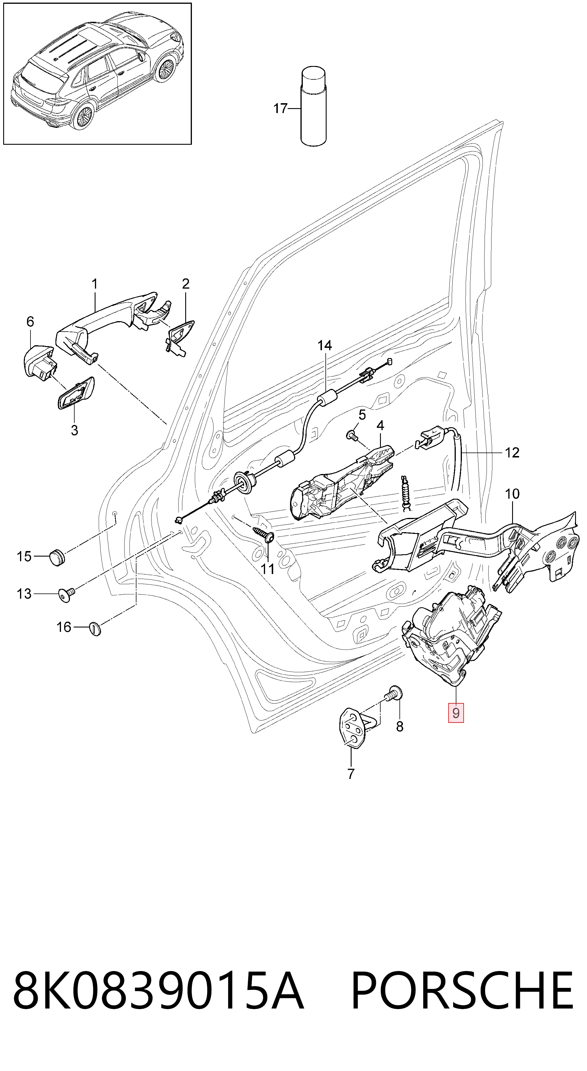 8K0839015A Porsche Замок двери задней левой