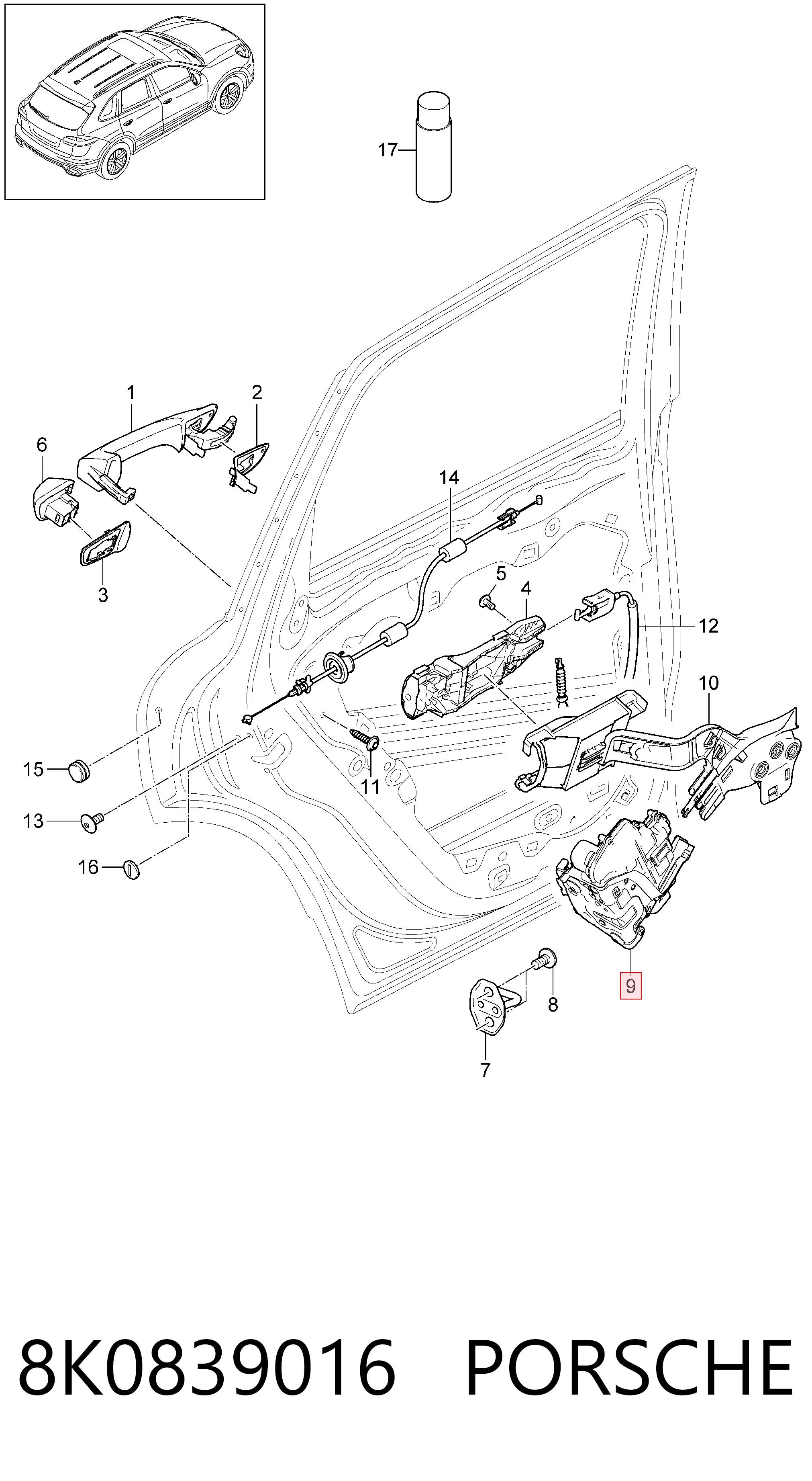 8K0839016 Porsche Замок двери задней правой