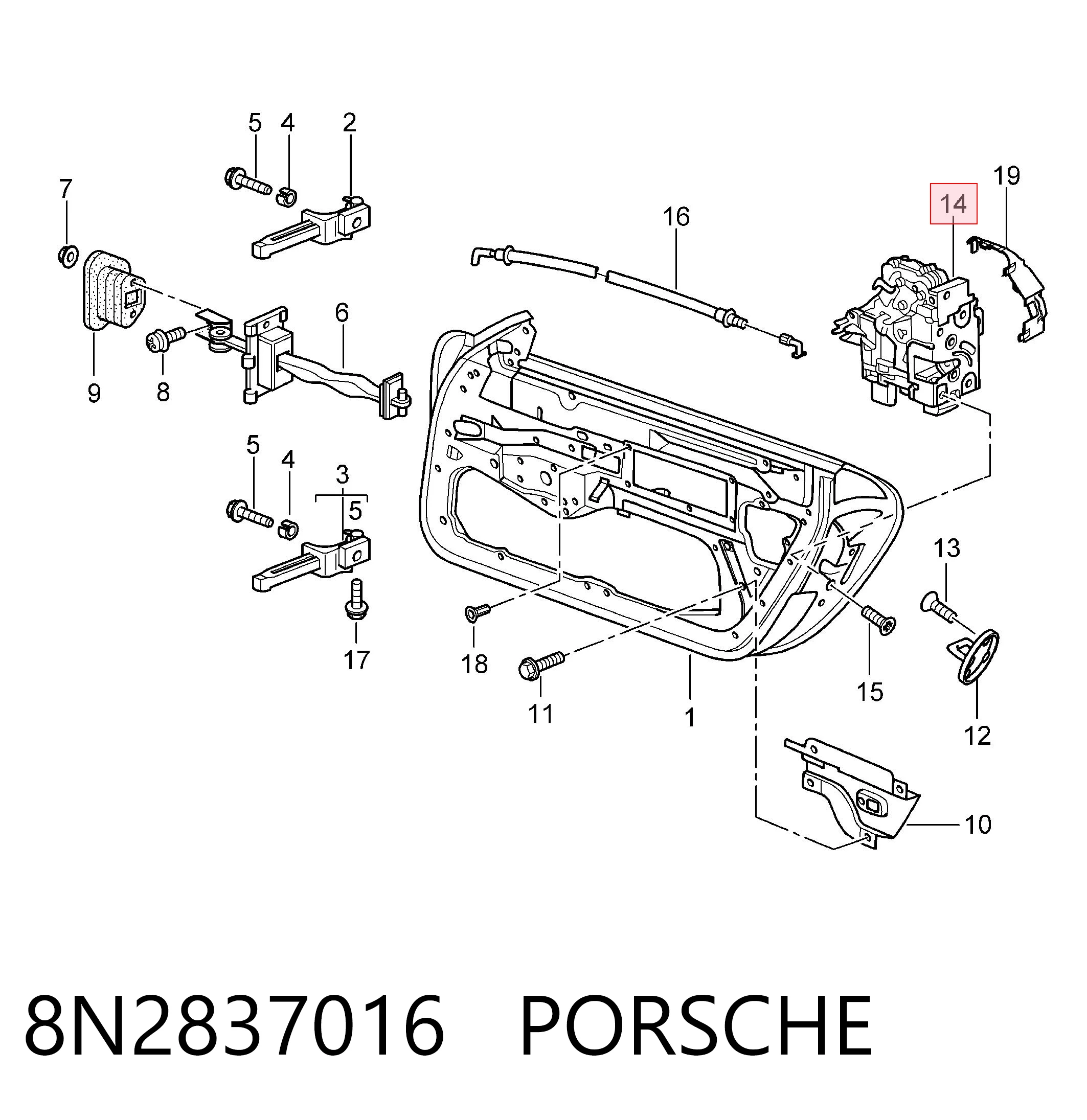 8N2837016 Porsche Внутренний дверной замок